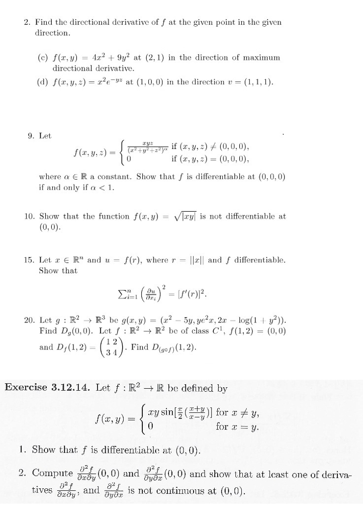 Solved Find the directional derivative of f at the given | Chegg.com