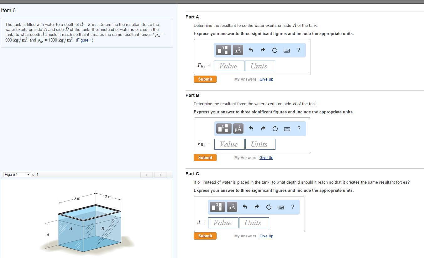 Solved The tank is filled with water to a depth of d = 2 m . | Chegg.com
