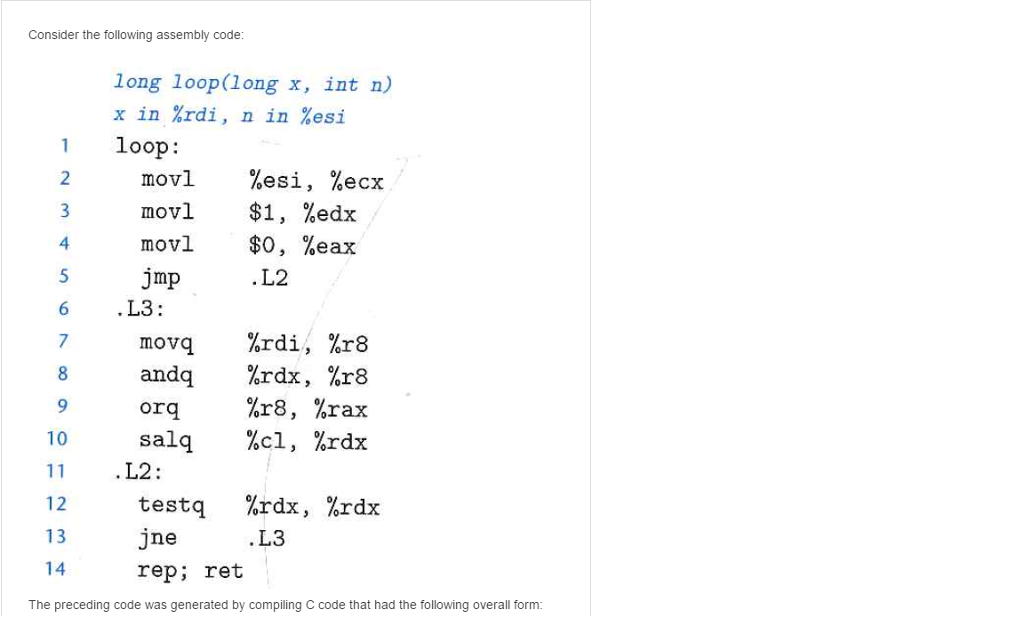 Solved Consider the following assembly code long loopo ong | Chegg.com