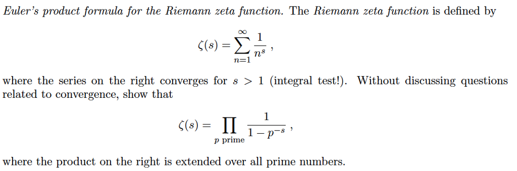 Euler's product formula for the Riemann zeta | Chegg.com