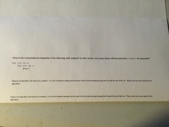 Solved What is the computational complexity of the following | Chegg.com