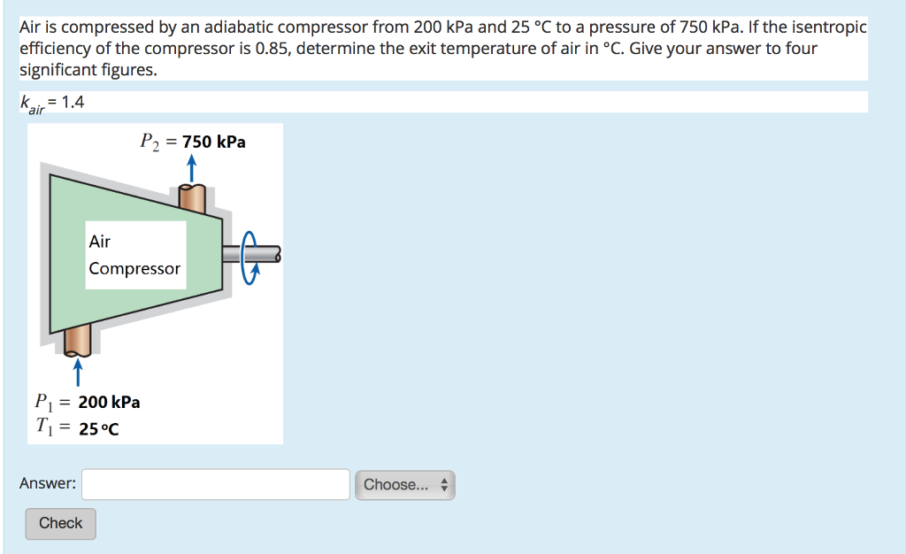 Solved Air is compressed by an adiabatic compressor from 200