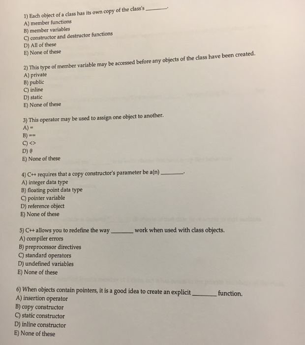 Solved A) member functions B) member variables C) | Chegg.com