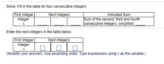 Solved Solve. Fill in the table for four consecutive | Chegg.com