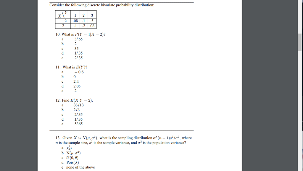 Solved Consider the following discrete bivariate probability | Chegg.com