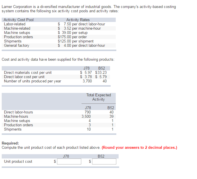 Solved Larner Corporation is a diversified manufacturer of