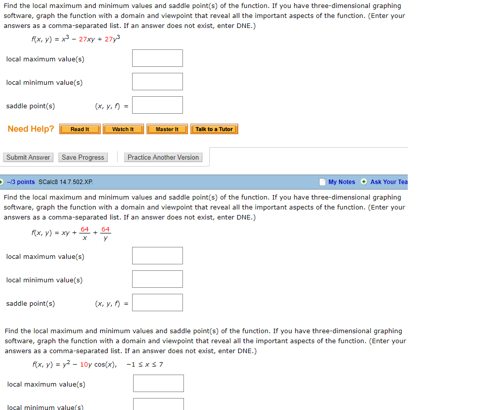 Solved Find the local maximum and minimum values and saddle | Chegg.com