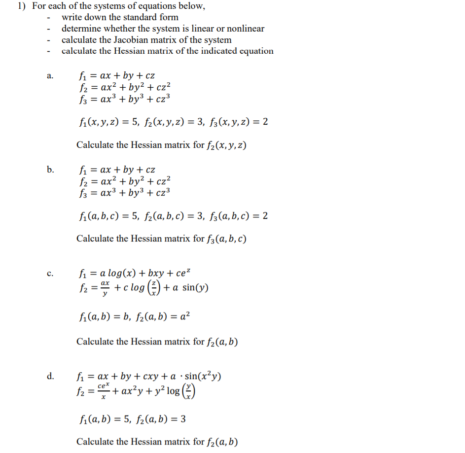 Solved 1) For each of the systems of equations below, write | Chegg.com