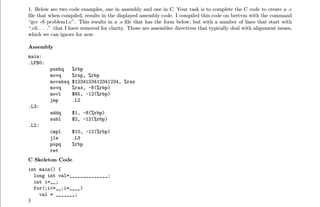 Solved Below are two code examples, one in assembly and one | Chegg.com