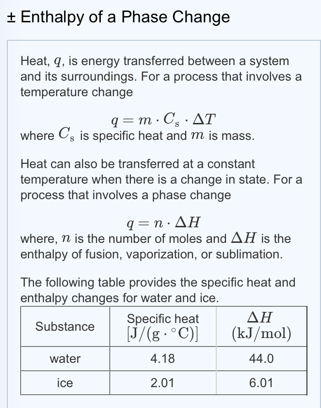 Enthalpy Change Formula