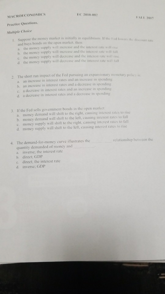 Solved MACROECONOMICS Practice Questions. Multiple Choice EC | Chegg.com