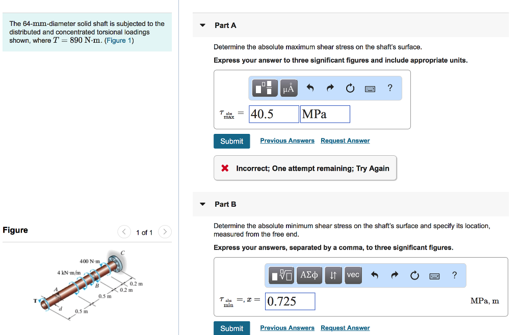 Solved The 64-mm-diameter solid shaft is subjected to the | Chegg.com