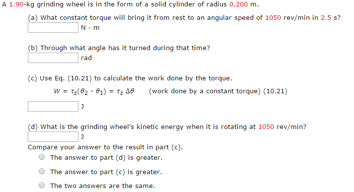 Solved 1.90-kg grinding wheel is in the form of a solid | Chegg.com