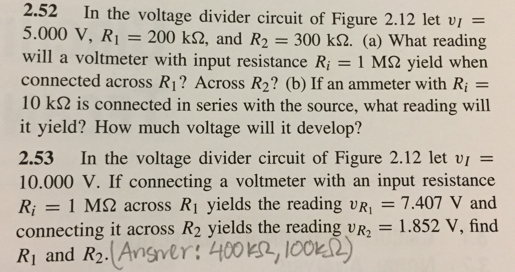 Solved In the voltage divider circuit of Figure 2.12 let v_1 | Chegg.com