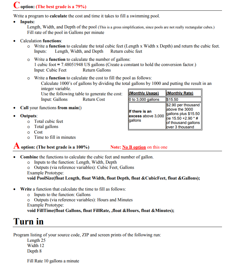 Solved: C Option: (The Best Grade Is A 79%) Write A Progra... | Chegg.com