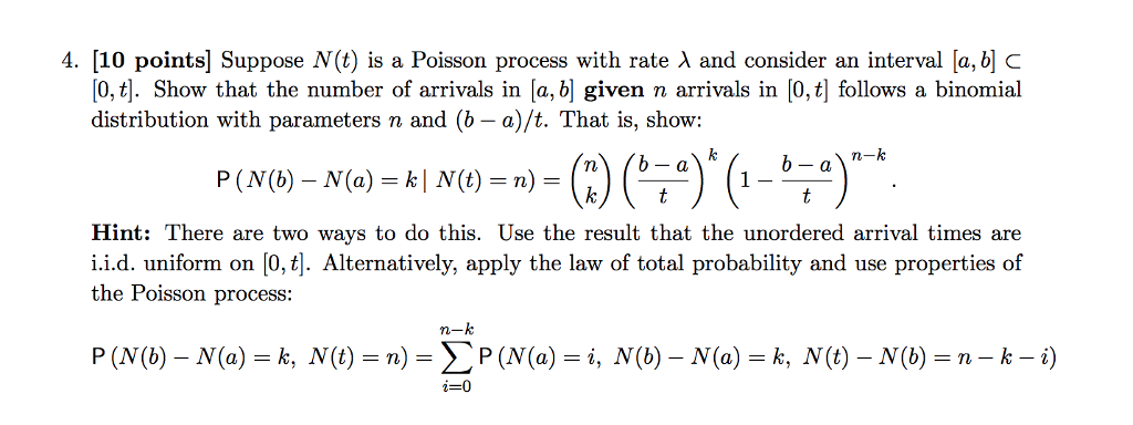 Solved 4. [10 Points] Suppose N(t) Is A Poisson Process With | Chegg.com