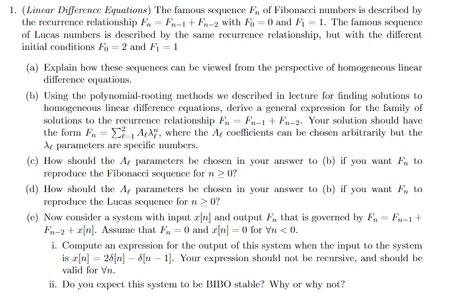 1. (linear Difference Equations) The Famous Sequence 