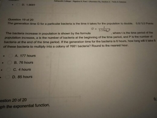 Solved D. 1.9091 Question 19 of 20 The generation time G for | Chegg.com