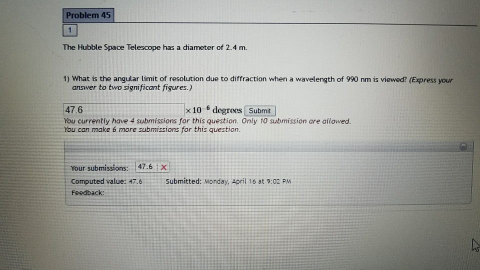 Solved Problem 45 The Hubble Space Telescope has a diameter
