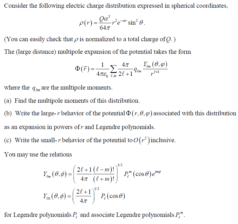 Solved Consider the following electric charge distribution | Chegg.com