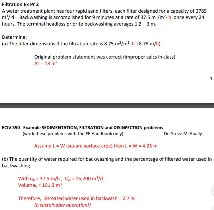 Solved Filtration Ex Pr 2 A water treatment plant has four
