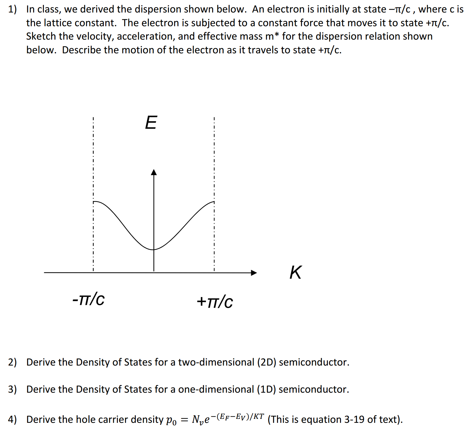 Solved Density of states for a 2D and 1D semiconductor