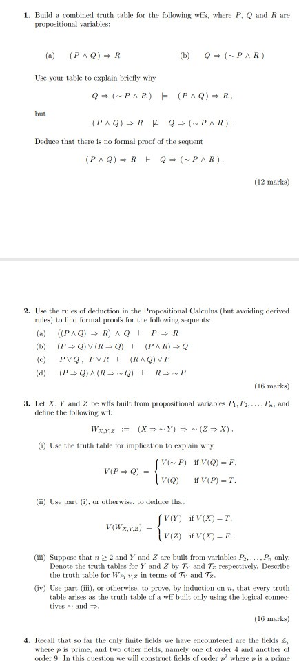 Solved 1. Build a combined truth table for the followin wfs, | Chegg.com