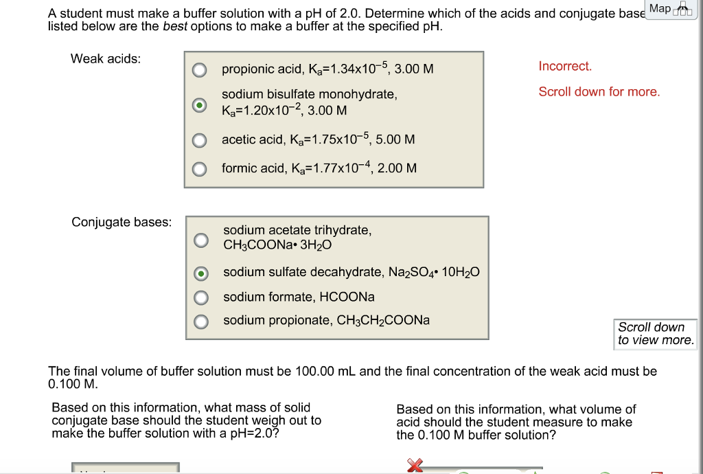 Solved A student must make a buffer solution with a pH of | Chegg.com