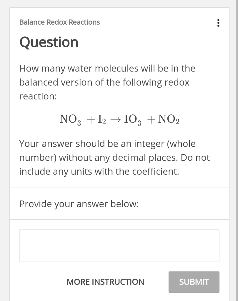 Solved Balance Redox Reactions Question How Many Water Chegg