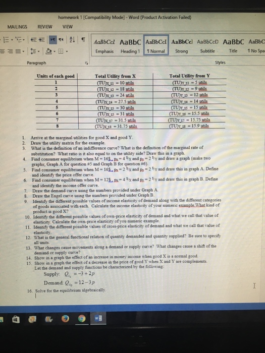Solved Arrive at the marginal utilities for good X and good