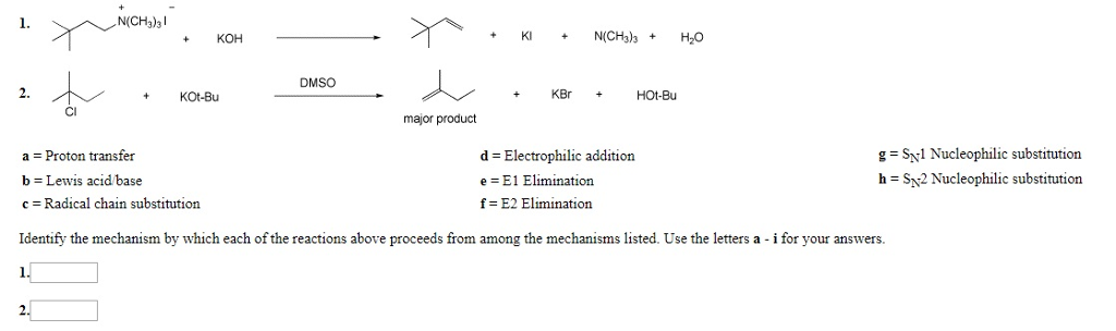 Solved 1. N(CH3)3 KOH DMSO 2. KOt-Bu KBrHOt-Bu CI major | Chegg.com