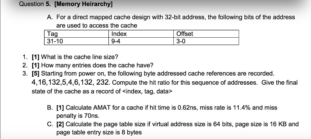 Solved For a direct mapped cache design with 32-bit address, | Chegg.com