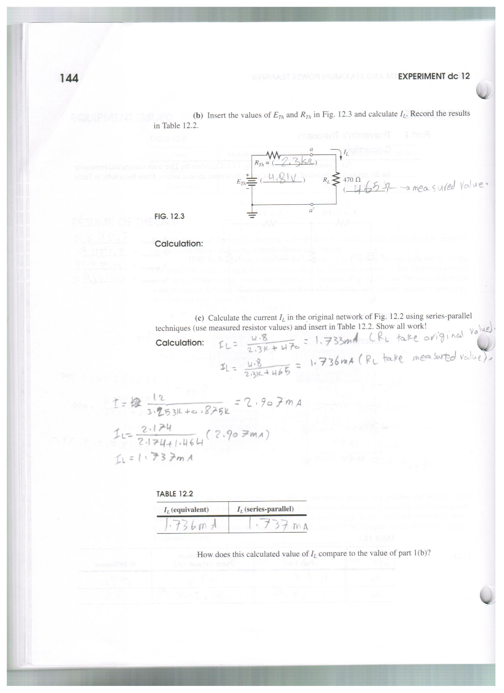 Solved THEVENIN'S THEOREM AND MAXIMUM POWER TRANSFER 143 | Chegg.com