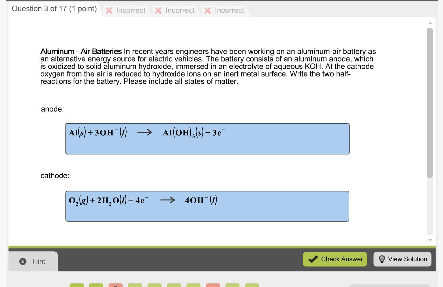 Solved Aluminum Air Batteries In recent years engineers