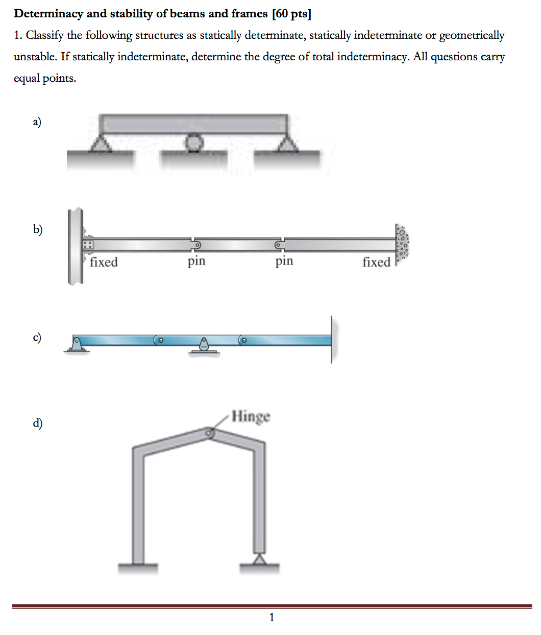 Solved Determinacy And Stability Of Beams And Frames | Chegg.com