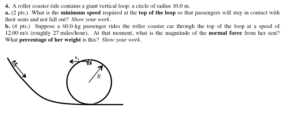 Solved A roller coaster ride contains a giant vertical loop: | Chegg.com