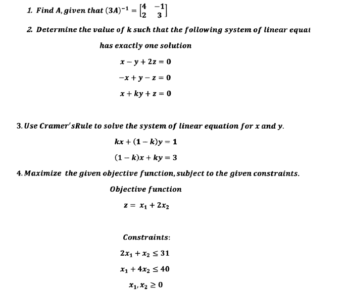 Solved Find A, given that (3A)^-1 = [4 -1 2 3] Determine | Chegg.com