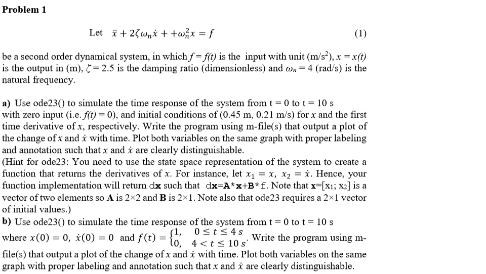 Solved 2nd order dynamical system , Matlab Using Matlab | Chegg.com