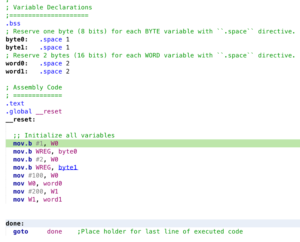 Write a short PIC24 assembly program to perform the
