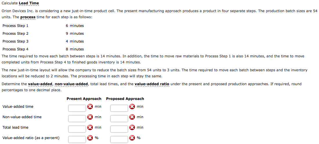 Solved Calculate Lead Time Orion Devices Inc Is Chegg