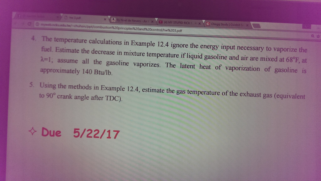 HOMEWORK FOR COMBUSTION PRINCIPLES AND CONTROL