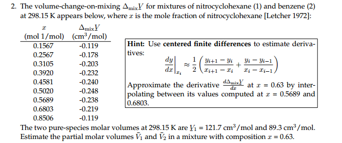 Solved 2. The volume-change-on-mixing AmixY for mixtures of | Chegg.com