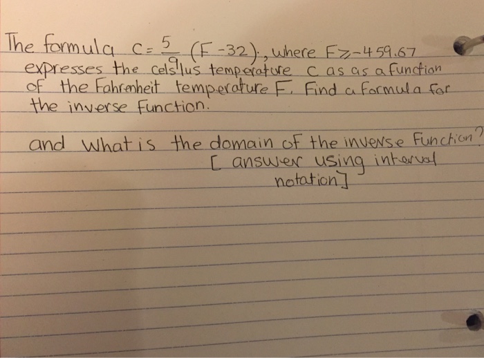 Solved The formula C = 5/9 (F - 32), where F | Chegg.com