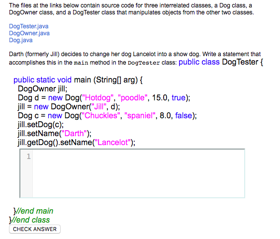 dog class | java programming reference, java script... Solved The files at the links below contain source code for | Chegg.com