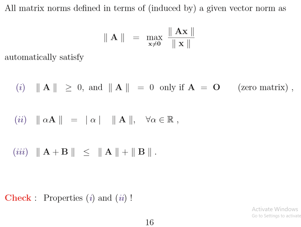 Solved All matrix norms defined in terms of (induced by) a | Chegg.com