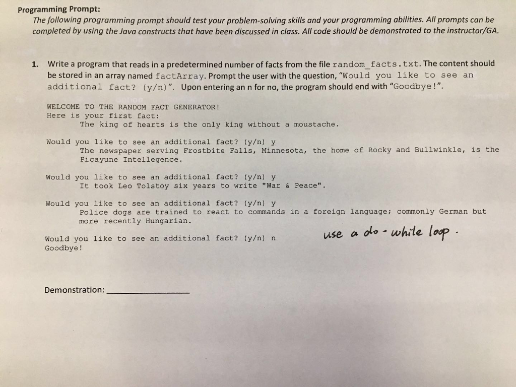 Solved Programming Prompt: The following programming prompt | Chegg.com