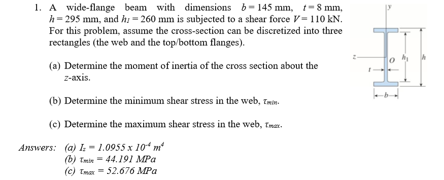 Solved 1. A wide-flange beam with dimensions b 145 mm, t- 8 | Chegg.com