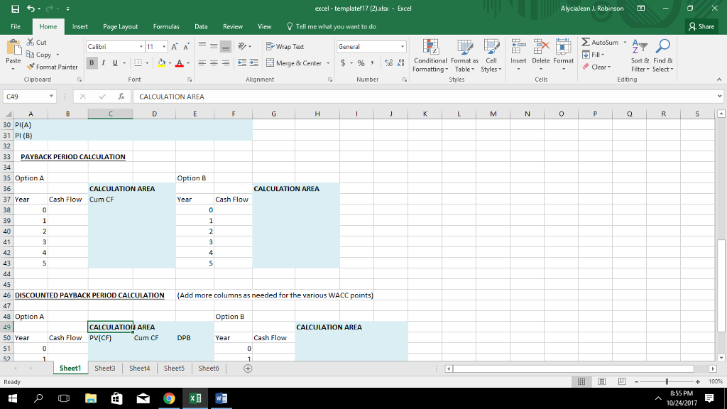 Solved excel - template 17 (2).lsx Excel Alycialean J. | Chegg.com
