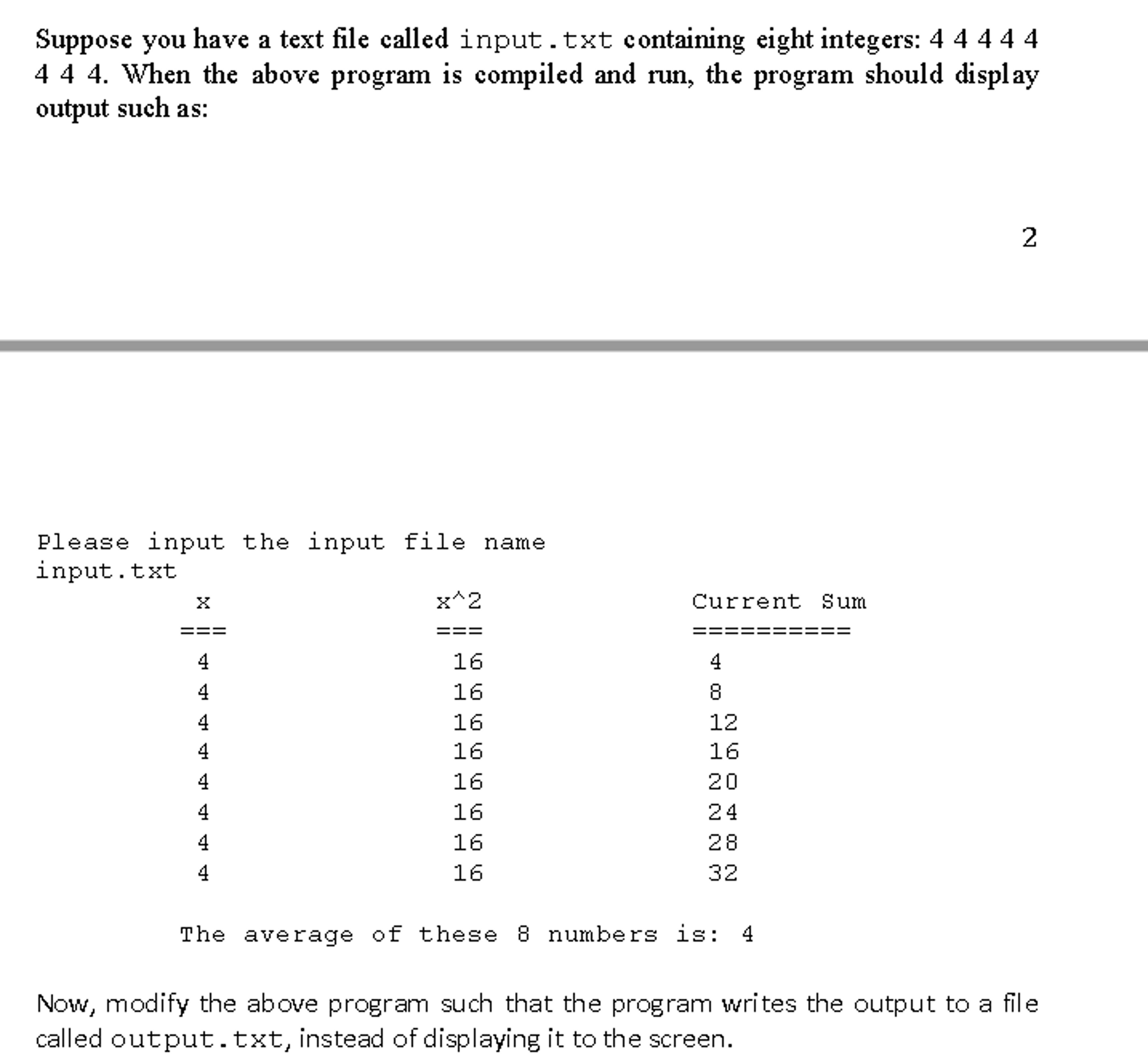 Solved Reading From/Writing To A File | Chegg.com