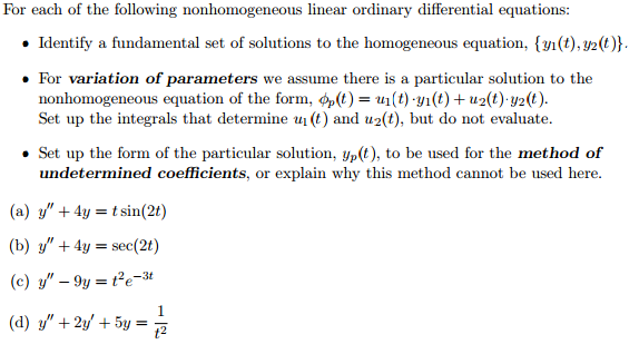 Solved For Each Of The Following Nonhomogeneous Linear | Chegg.com